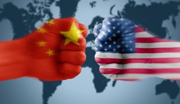 Flags Of USA & China On Punch - US-China Trade War Concept.