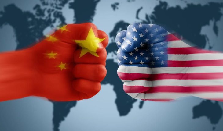 Flags Of USA & China On Punch - US-China Trade War Concept.
