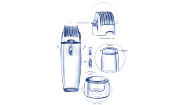 Product design sketch of an epilator